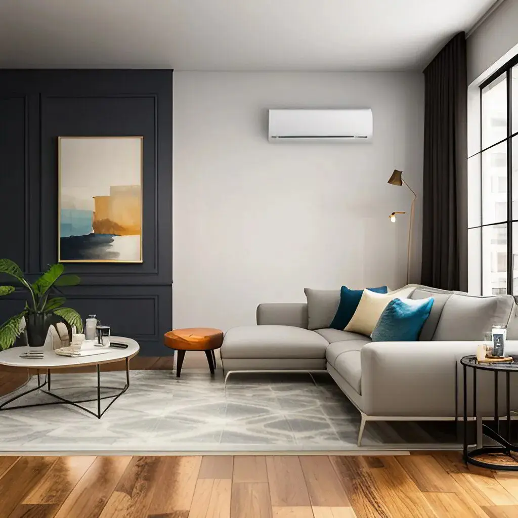 Ductless AC mounted to living room wall