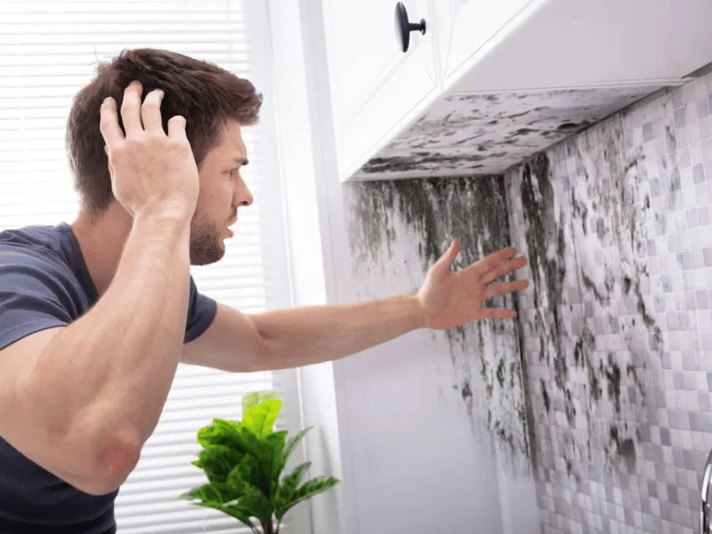 Man upset at mold in his kitchen