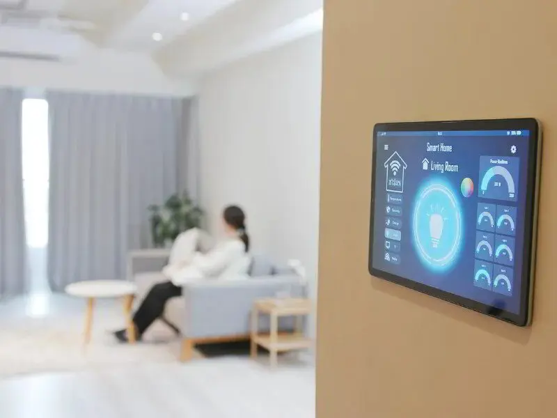 Smart thermostat on wall