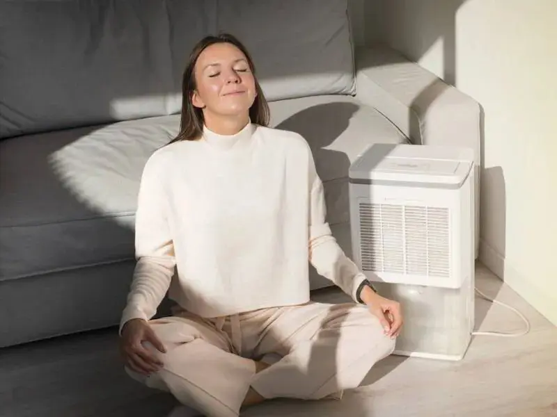woman with dehumidifier